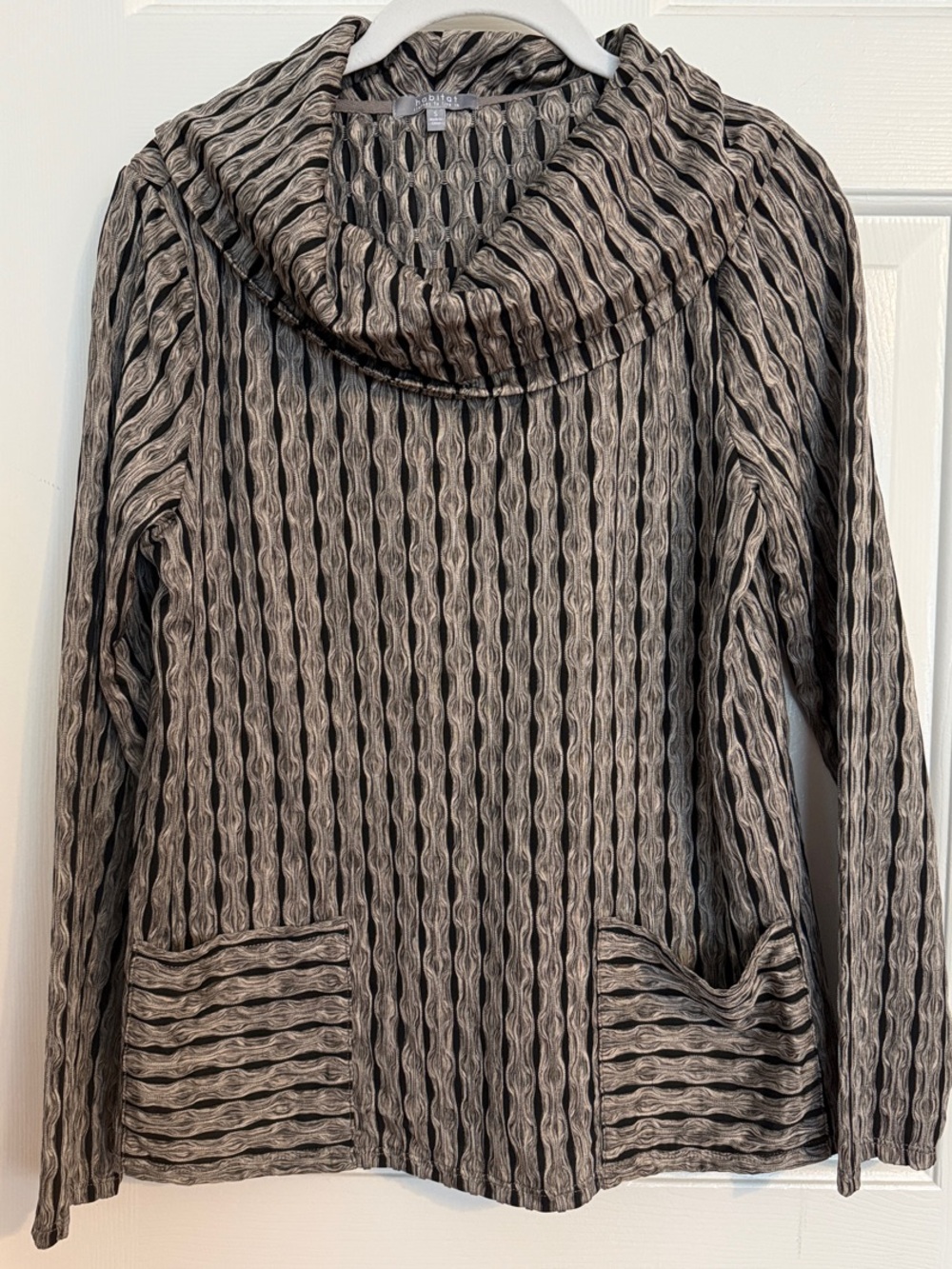 Habitat Taupe and Black Ribbed Cowl Neck Top
